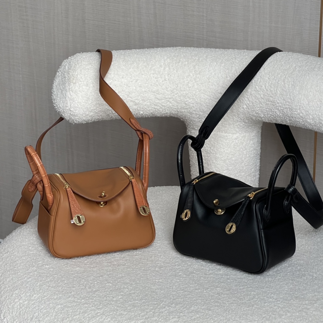 HERMES 爱马仕 【现货】 Mini Lindy 20cm 89 Nior 经典黑 CK37 金棕色 0L积雨云灰 Swift 现货 进口蜜蜡线 全手工制作