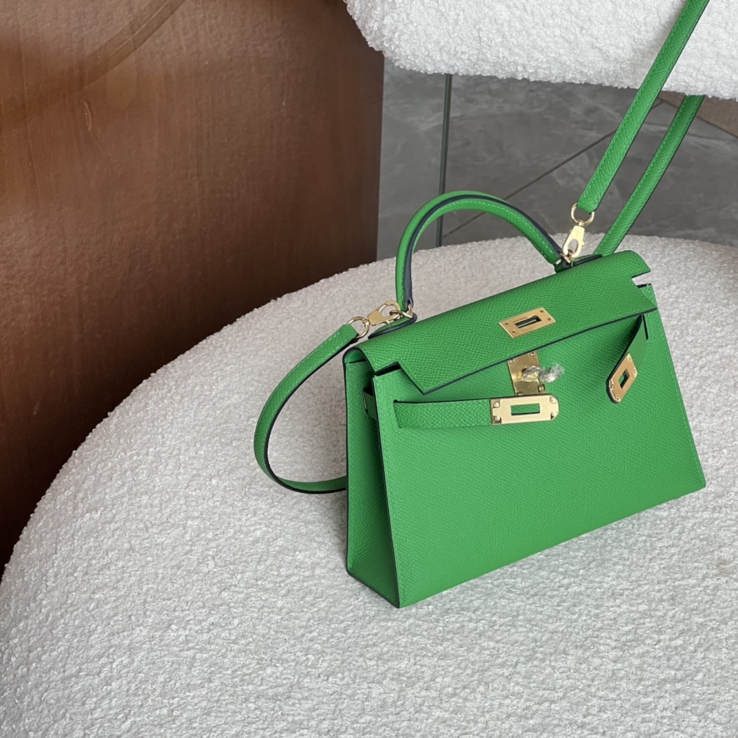 HERMES 爱马仕 MiniKelly 2 Epsom 1K Bambou竹绿色 进口蜜蜡线 全手工制作