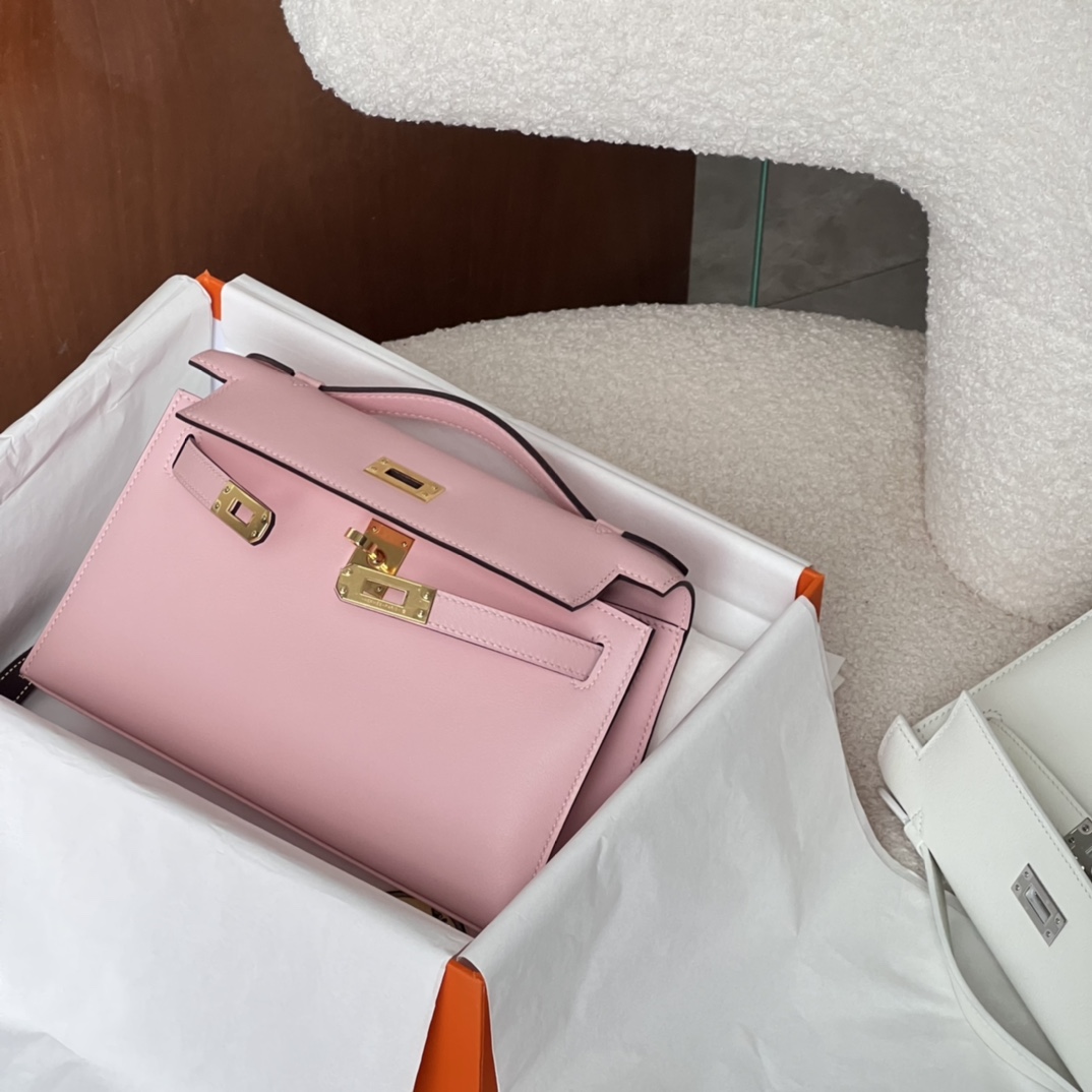 HERMES 爱马仕  MiniKelly 1 3Q Pink 樱花粉 Swift 进口蜜蜡线 全手工制作