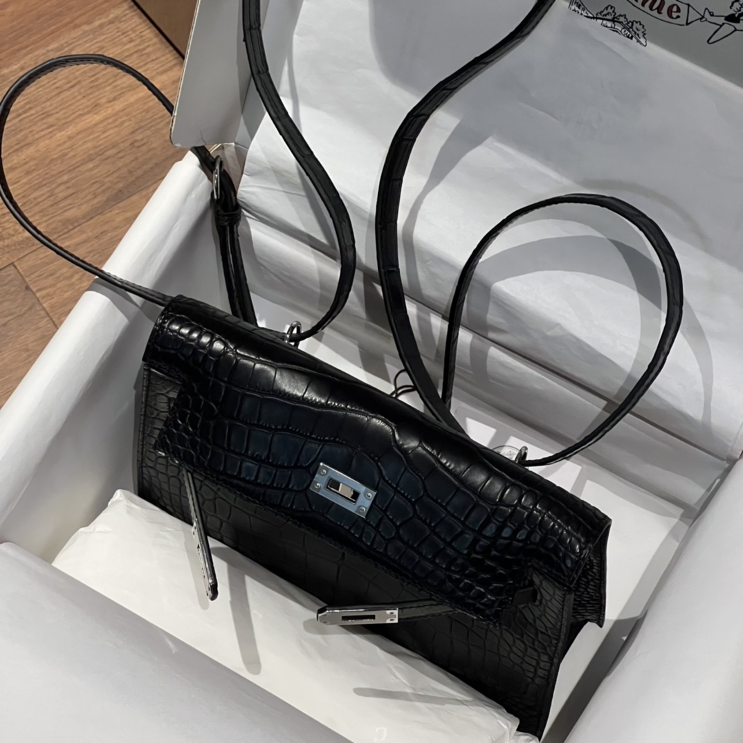 HERMES 爱马仕 Kellydanse 22cm Alligator 美洲鳄 89Nior 经典黑色 进口蜜蜡线 全手工制作