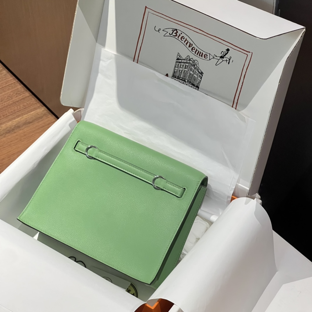 HERMES 爱马仕 Kellydanse 22cm evercolor 3I Vert Criquet 牛油果绿 进口蜜蜡线 全手工制作
