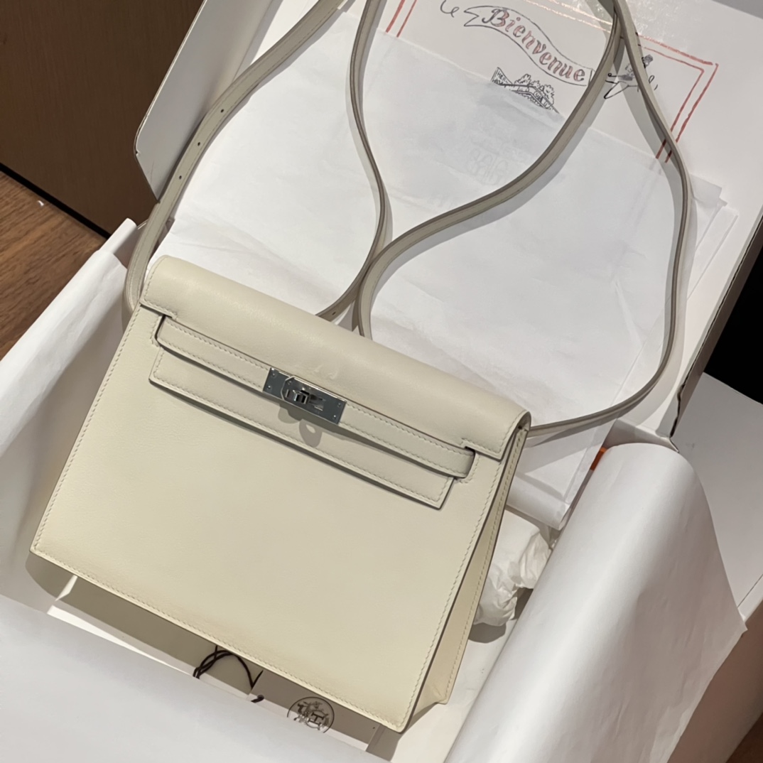 HERMES 爱马仕 Kellydanse 22cm evercolor 10 Craie 奶昔白 进口蜜蜡线 全手工制作