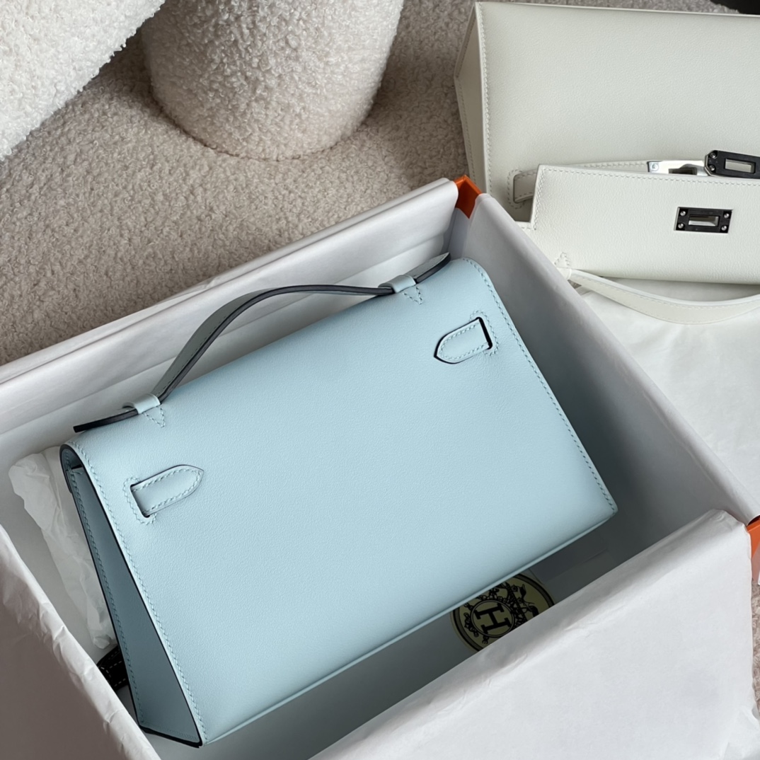 HERMES 爱马仕  MiniKelly 1 Swift T0 雾霾蓝 进口蜜蜡线 全手工制作