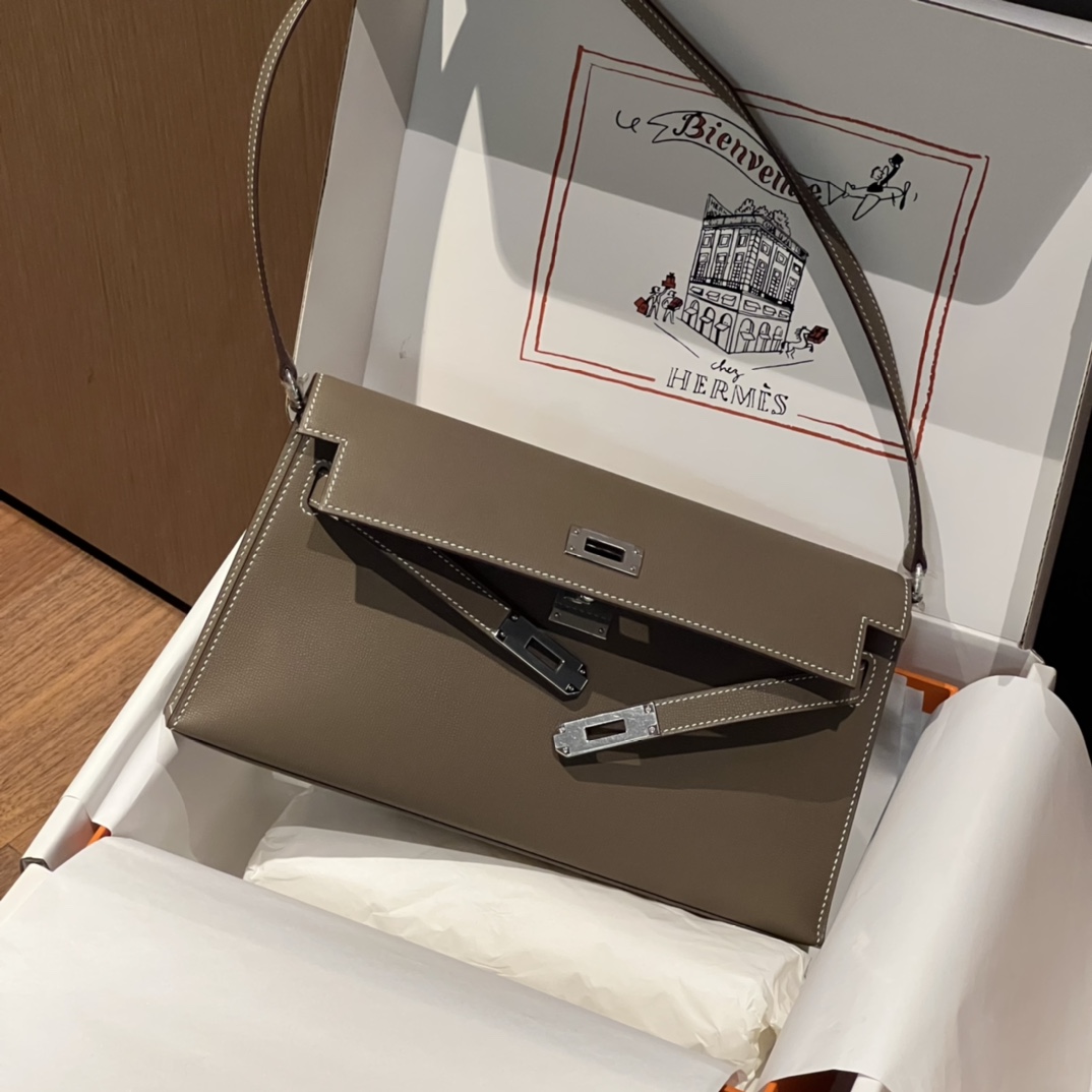 HERMES 爱马仕 【现货】 Kelly Elan 28CM 8C Gri Elephant 大象灰 Chevre 山羊皮 现货 进口蜜蜡线 全手工制作