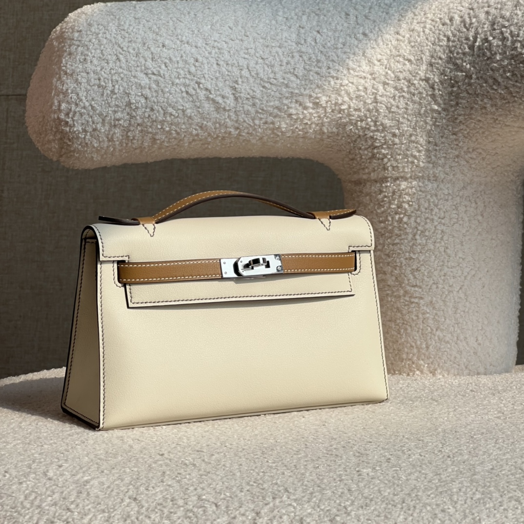 HERMES 爱马仕  MiniKelly 1 Swift 10 Craie 奶昔白 CK37金棕色 进口蜜蜡线 全手工制作