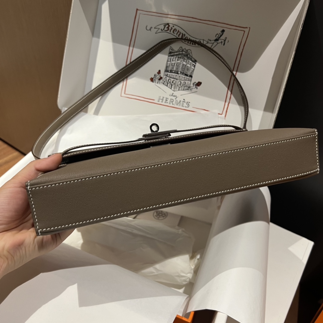 HERMES 爱马仕 【现货】 Kelly Elan 28CM 8C Gri Elephant 大象灰 Chevre 山羊皮 现货 进口蜜蜡线 全手工制作