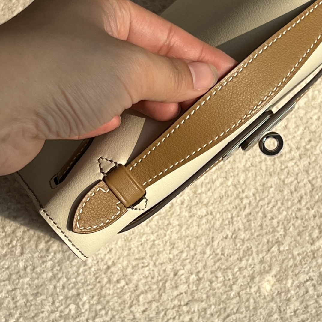 HERMES 爱马仕  MiniKelly 1 Swift 10 Craie 奶昔白 CK37金棕色 进口蜜蜡线 全手工制作