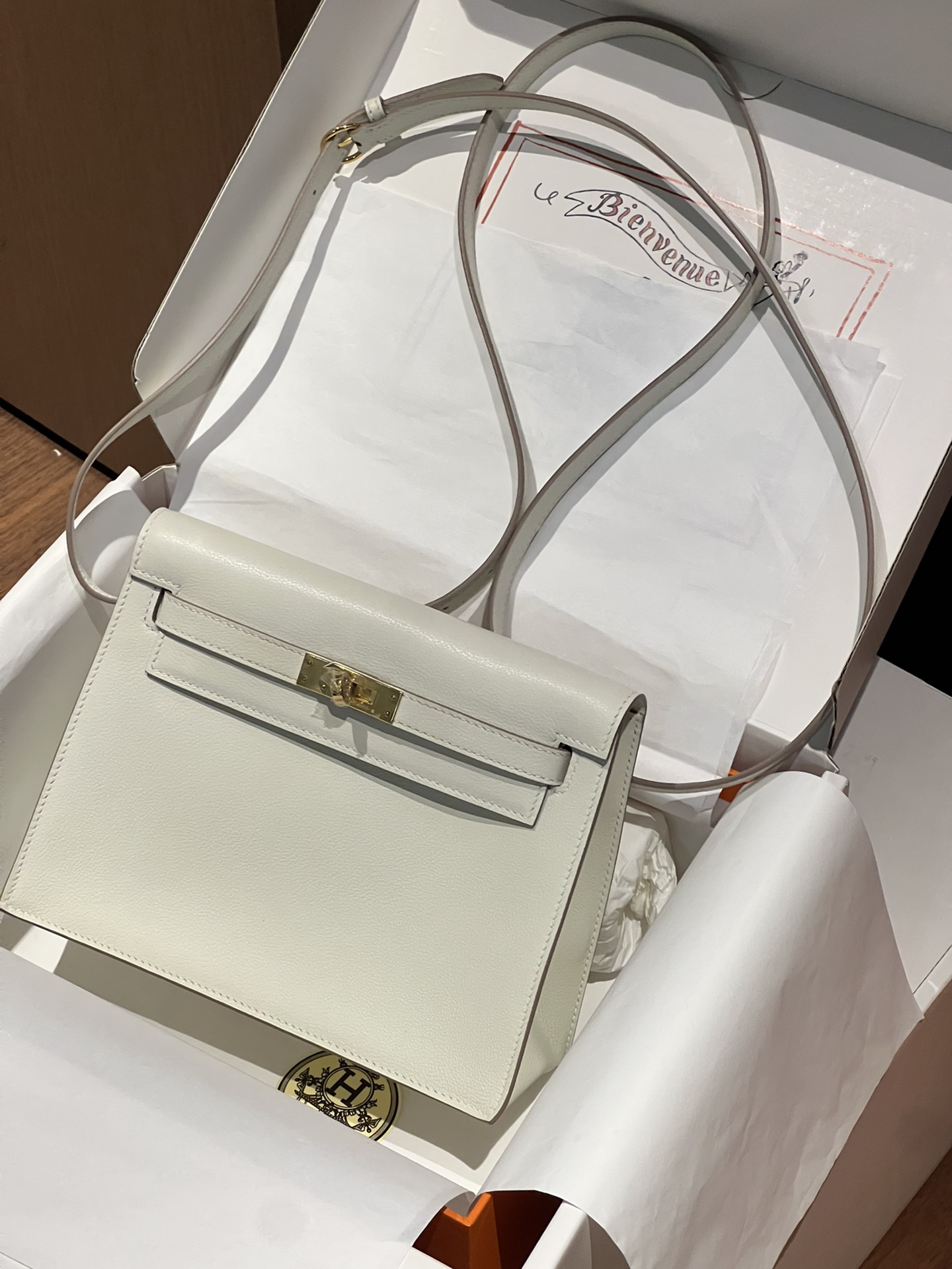 HERMES 爱马仕 Kellydanse 22cm 80 Gris Perle 珍珠灰 evercolor 进口蜜蜡线 全手工制作