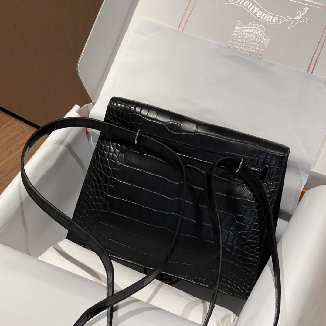 HERMES 爱马仕 Kellydanse 22cm Alligator 美洲鳄 89Nior 经典黑色 进口蜜蜡线 全手工制作