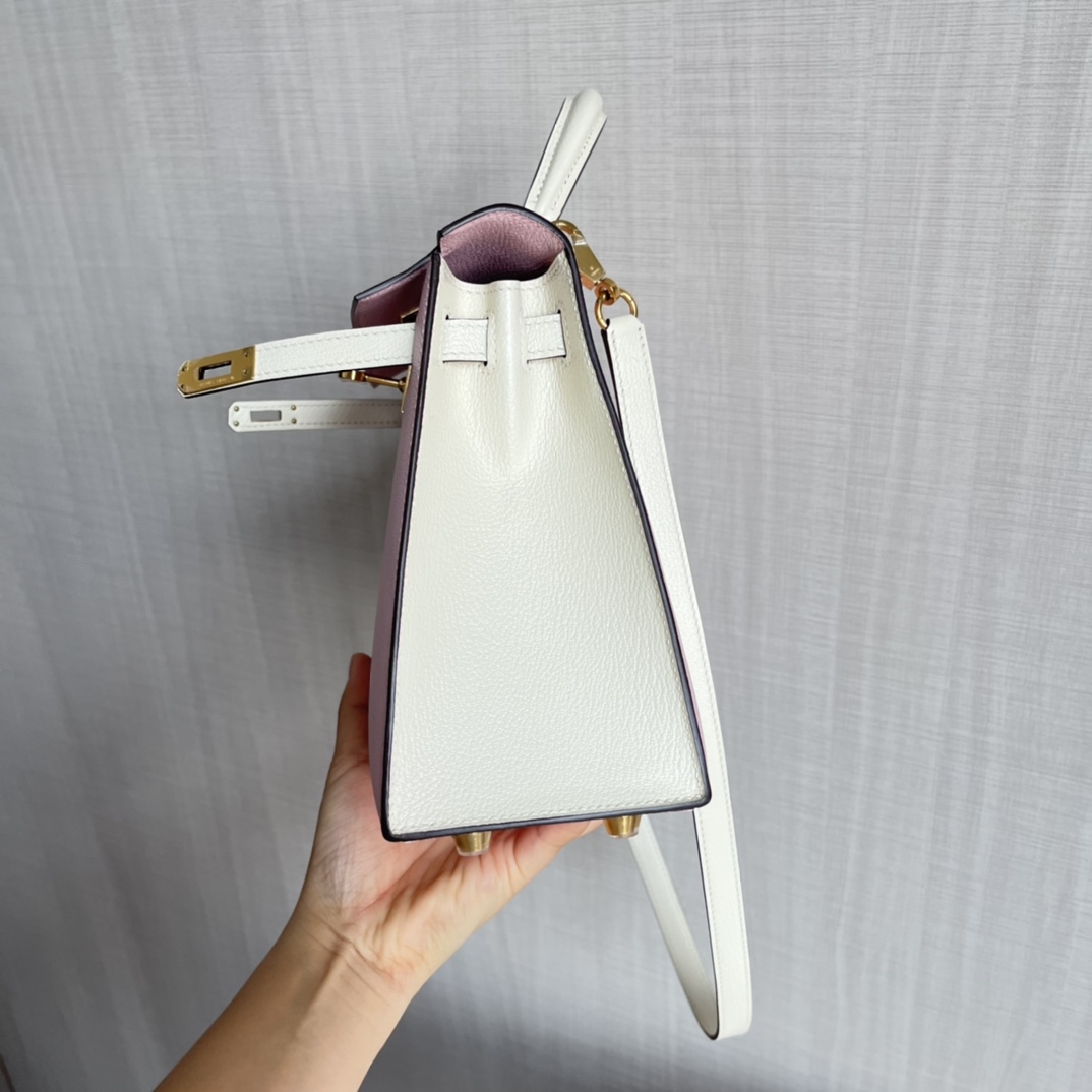 HERMES 爱马仕 MiniKelly 2 Swift 3Q Pink 樱花粉 10 Craie 奶昔白 进口蜜蜡线 全手工制作