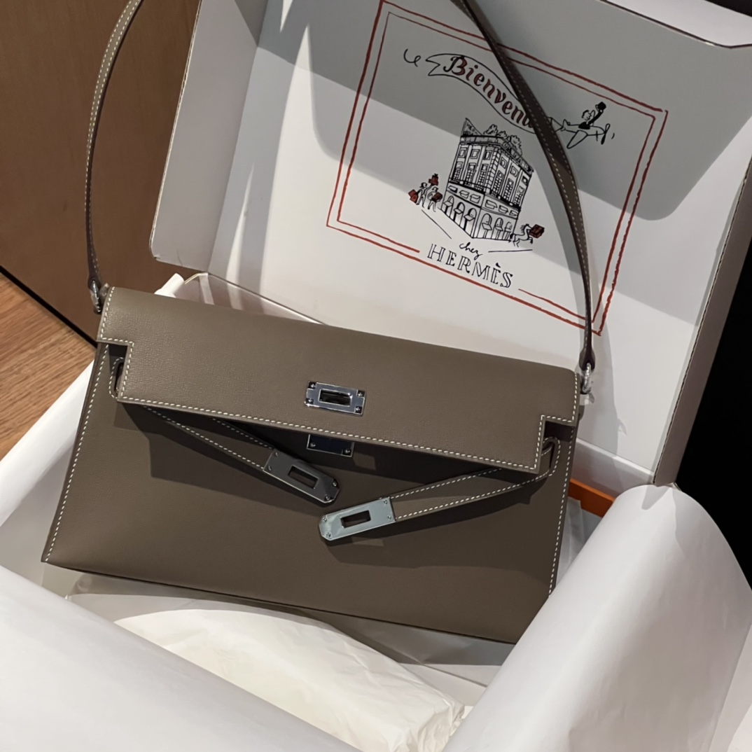 HERMES 爱马仕 【现货】 Kelly Elan 28CM 8C Gri Elephant 大象灰 Chevre 山羊皮 现货 进口蜜蜡线 全手工制作