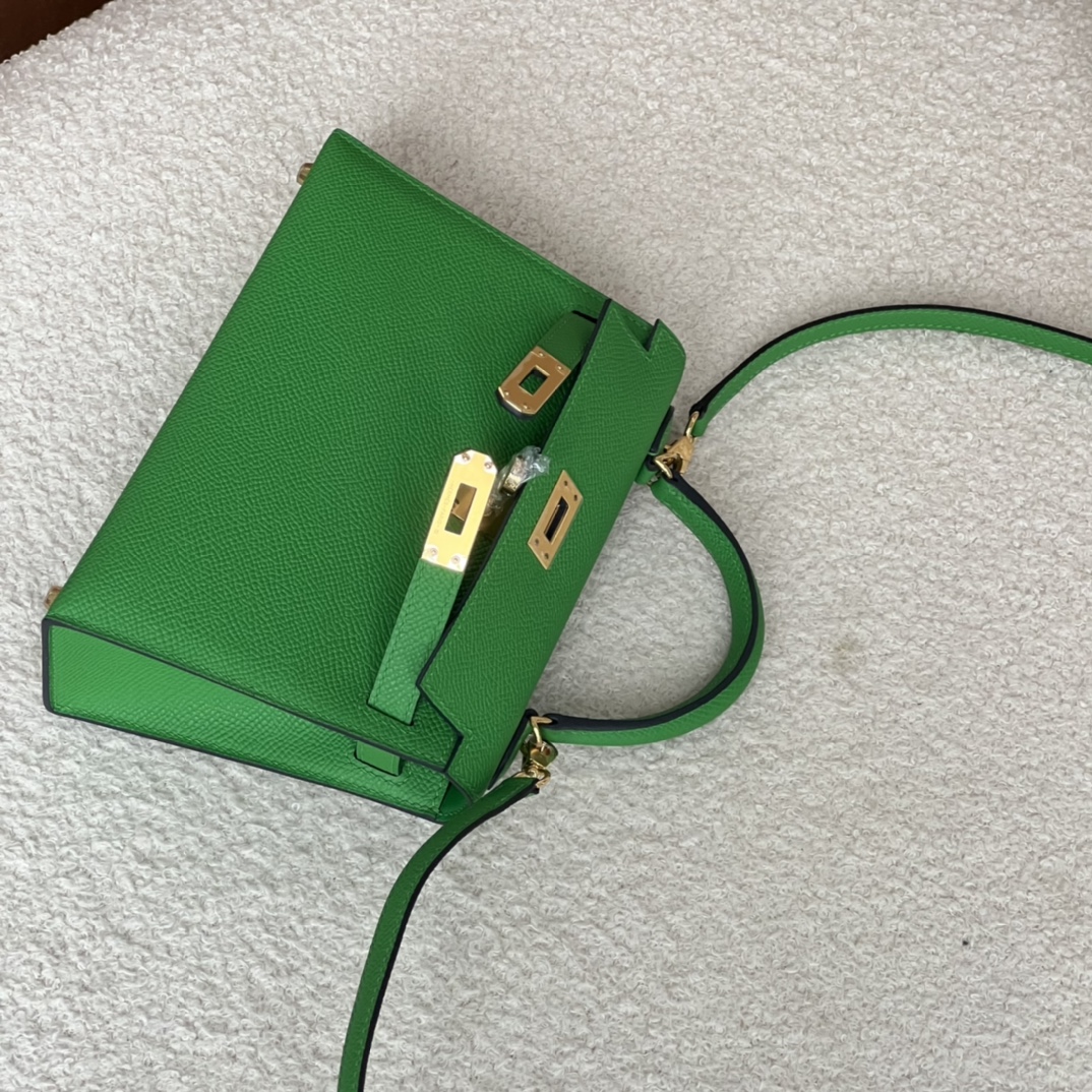 HERMES 爱马仕 MiniKelly 2 Epsom 1K Bambou竹绿色 进口蜜蜡线 全手工制作