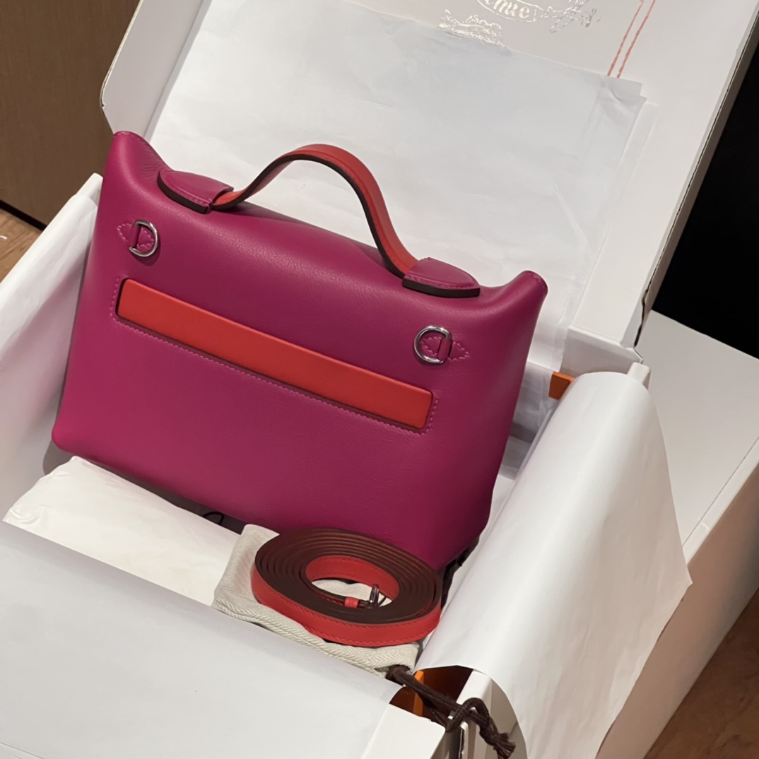 HERMES 爱马仕 【现货】 Kelly24/24 21CM 5J Fushsia悬铃花紫/桃红色 S5 Rouge Tomate爱心红 Evercolor拼Swift皮 现货 进口蜜蜡线 全手工制作 