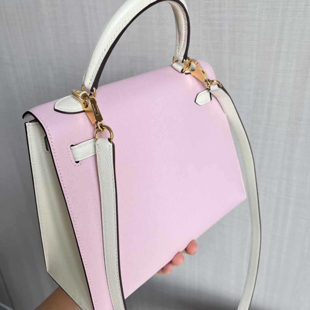 HERMES 爱马仕 MiniKelly 2 Swift 3Q Pink 樱花粉 10 Craie 奶昔白 进口蜜蜡线 全手工制作