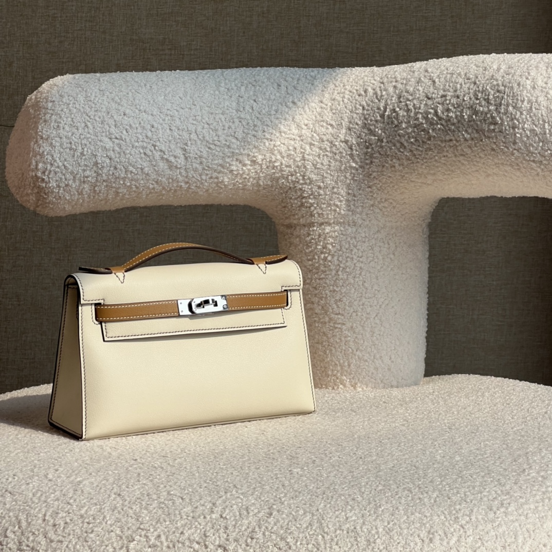 HERMES 爱马仕  MiniKelly 1 Swift 10 Craie 奶昔白 CK37金棕色 进口蜜蜡线 全手工制作