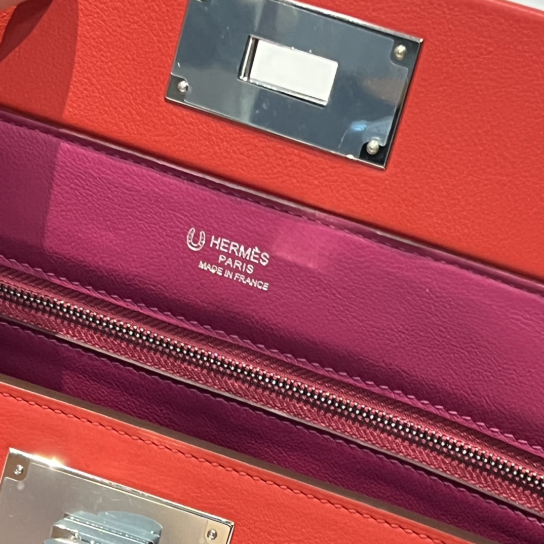 HERMES 爱马仕 【现货】 Kelly24/24 21CM 5J Fushsia悬铃花紫/桃红色 S5 Rouge Tomate爱心红 Evercolor拼Swift皮 现货 进口蜜蜡线 全手工制作 