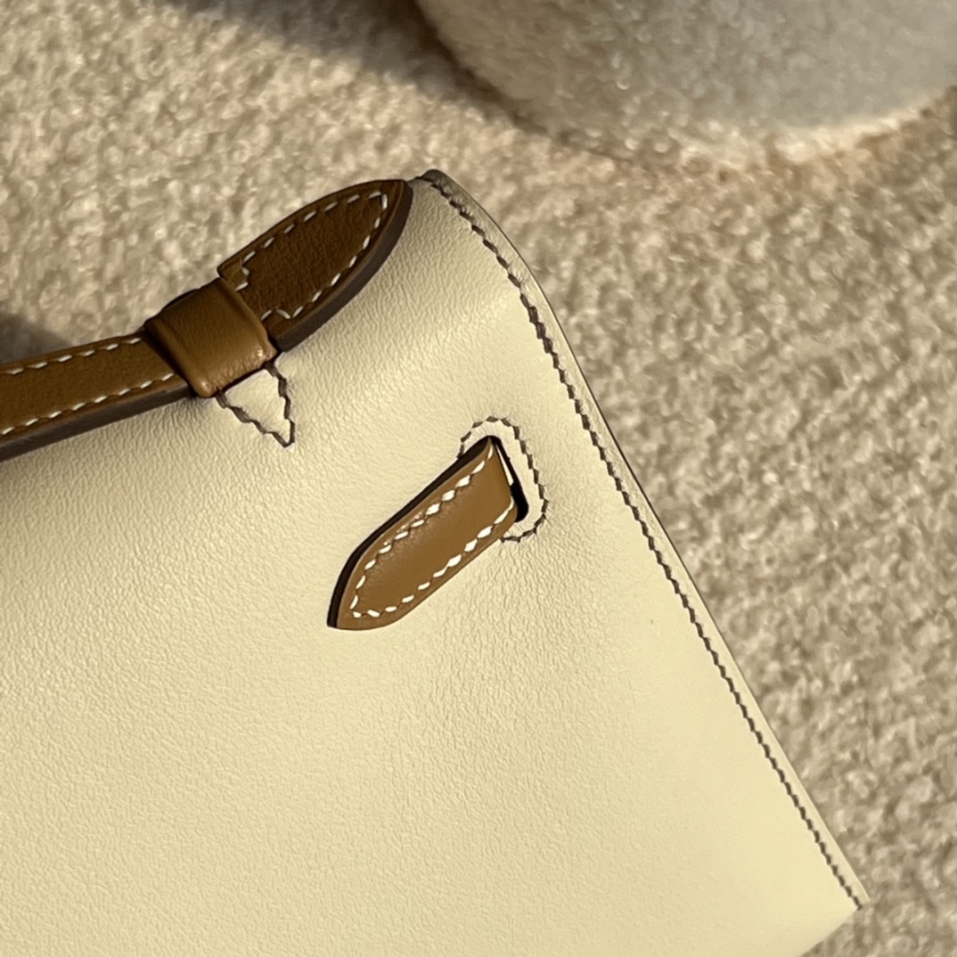 HERMES 爱马仕  MiniKelly 1 Swift 10 Craie 奶昔白 CK37金棕色 进口蜜蜡线 全手工制作