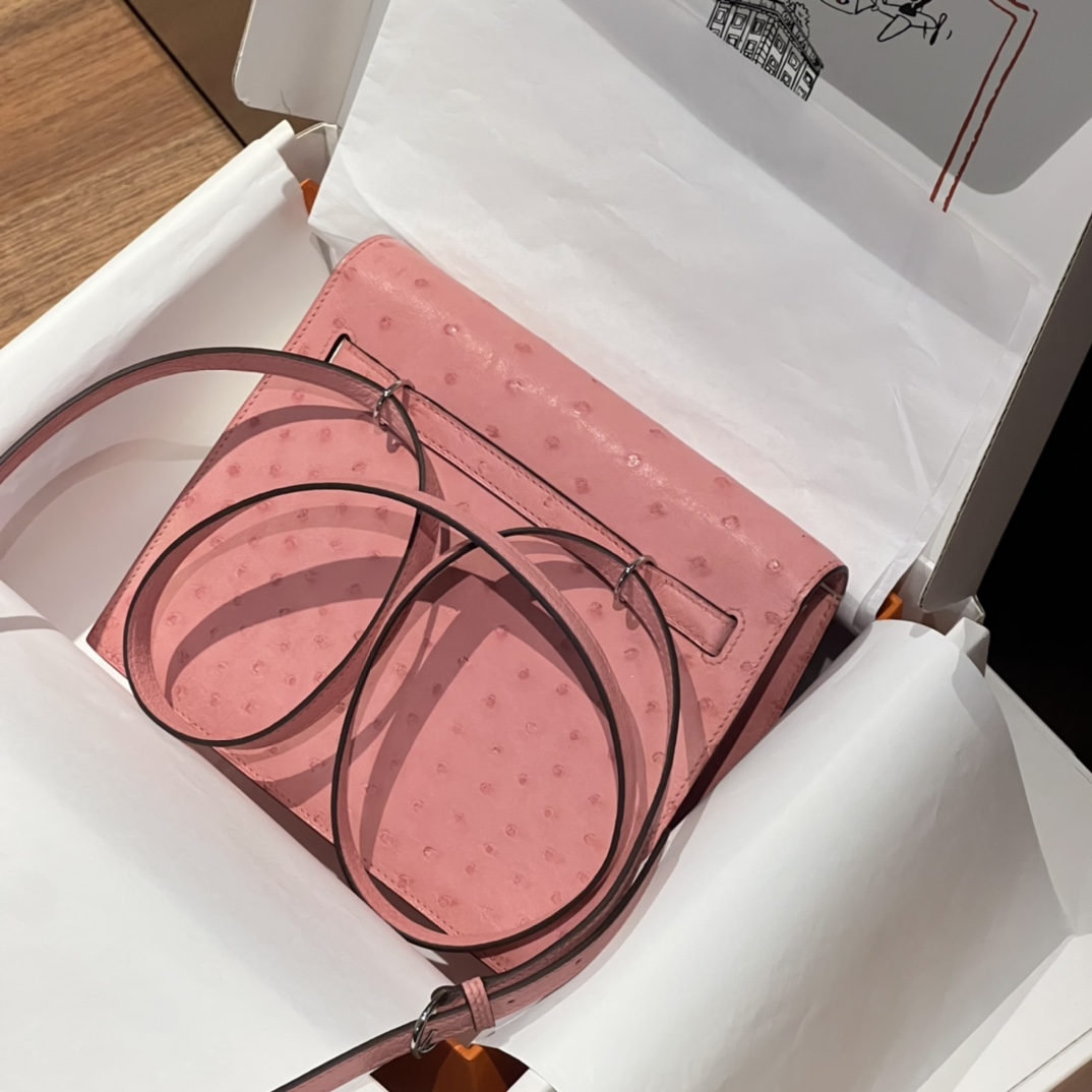 HERMES 爱马仕 Kellydanse 22cm Ostrich 鸵鸟皮 94 Terre Cuite 陶瓷粉 进口蜜蜡线 全手工制作