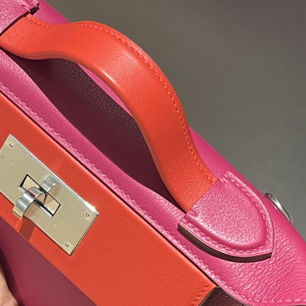 HERMES 爱马仕 【现货】 Kelly24/24 21CM 5J Fushsia悬铃花紫/桃红色 S5 Rouge Tomate爱心红 Evercolor拼Swift皮 现货 进口蜜蜡线 全手工制作 