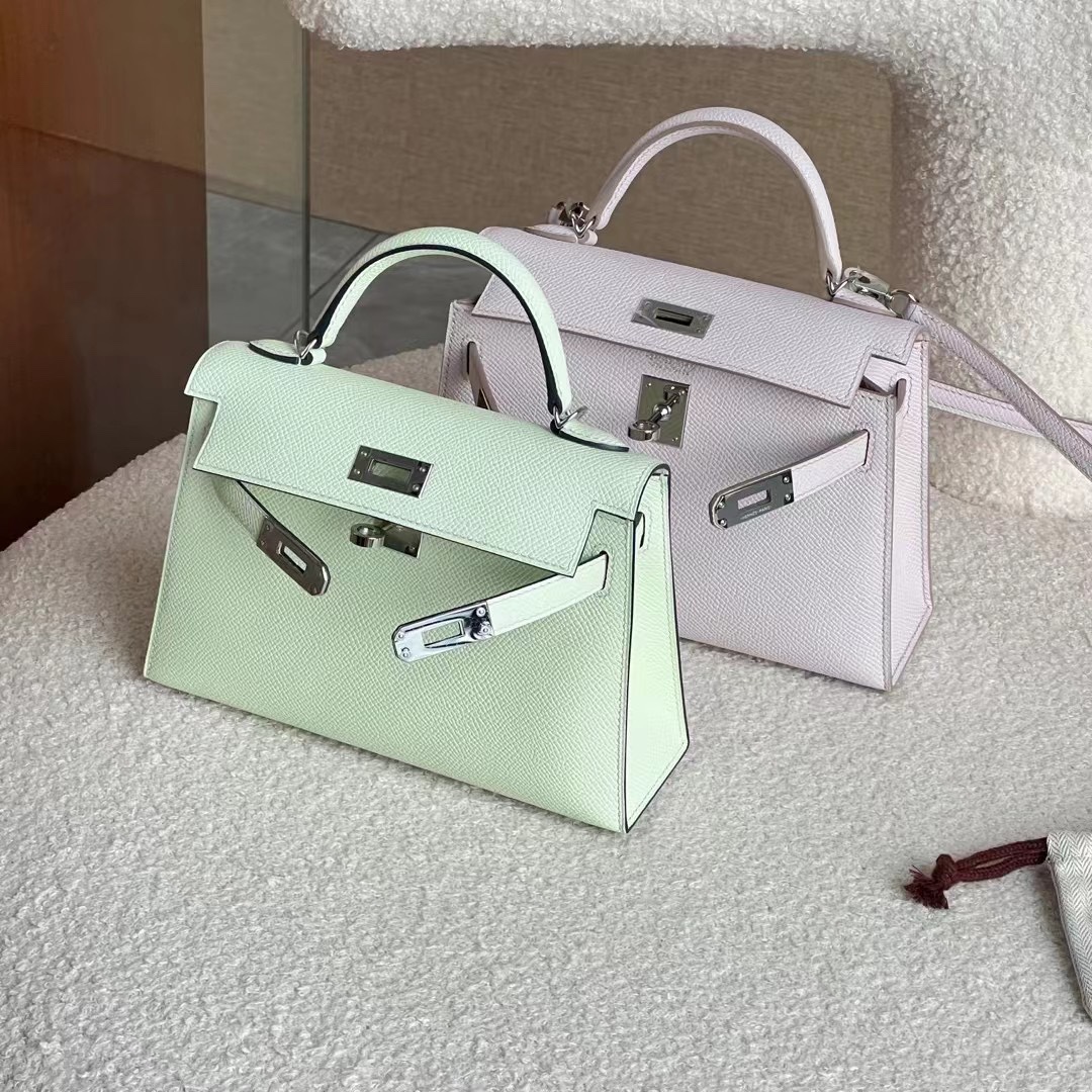 HERMES 爱马仕  MiniKelly 2 4S 气泡绿 96 violet 紫罗兰 10 Craie奶昔白 进口蜜蜡线 全手工制作