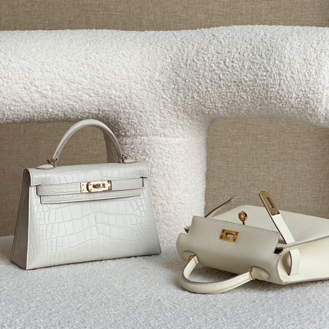HERMES 爱马仕  MiniKelly 1 0L 冰川白 鳄鱼皮 进口蜜蜡线 全手工制作