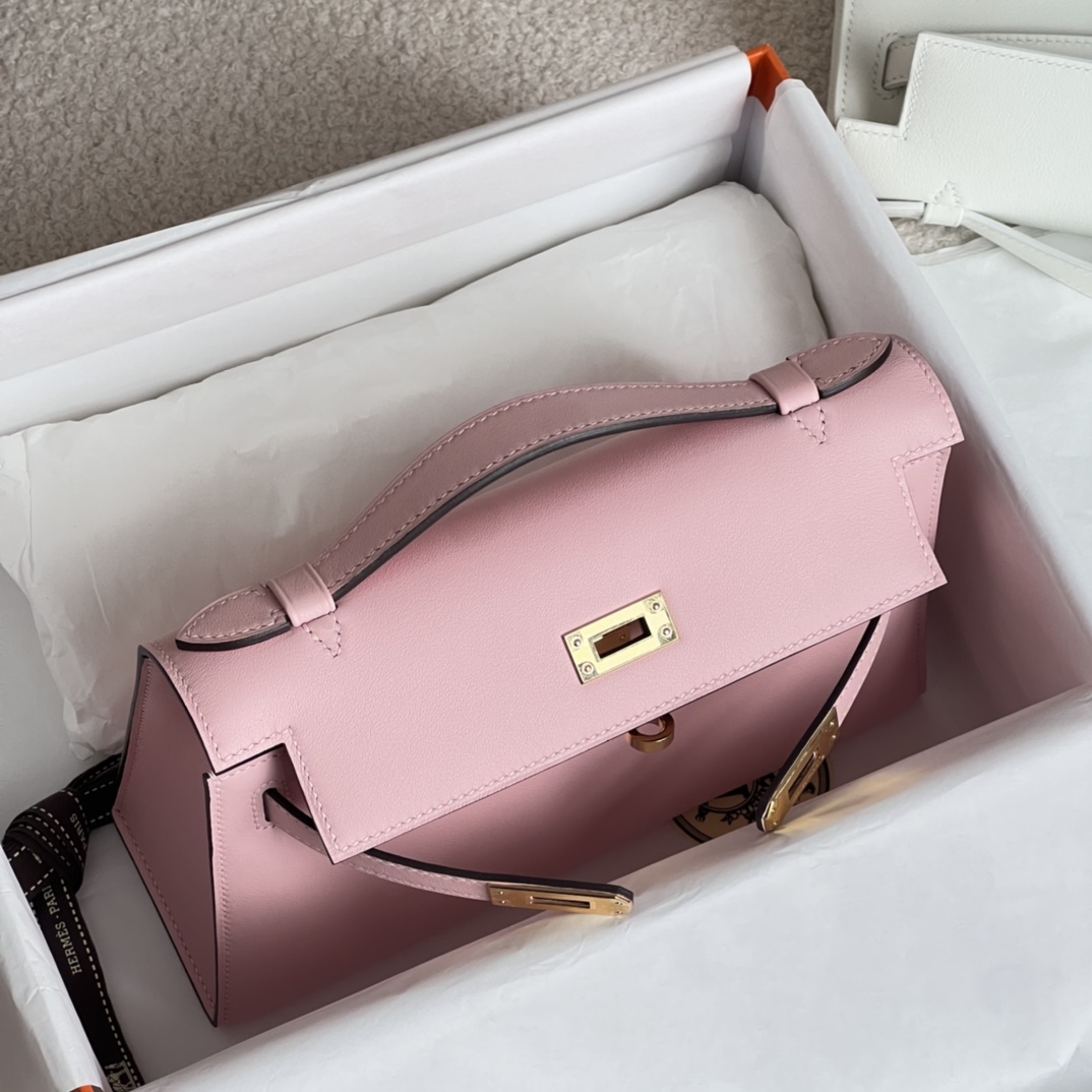HERMES 爱马仕  MiniKelly 1 3Q Pink 樱花粉 Swift 进口蜜蜡线 全手工制作
