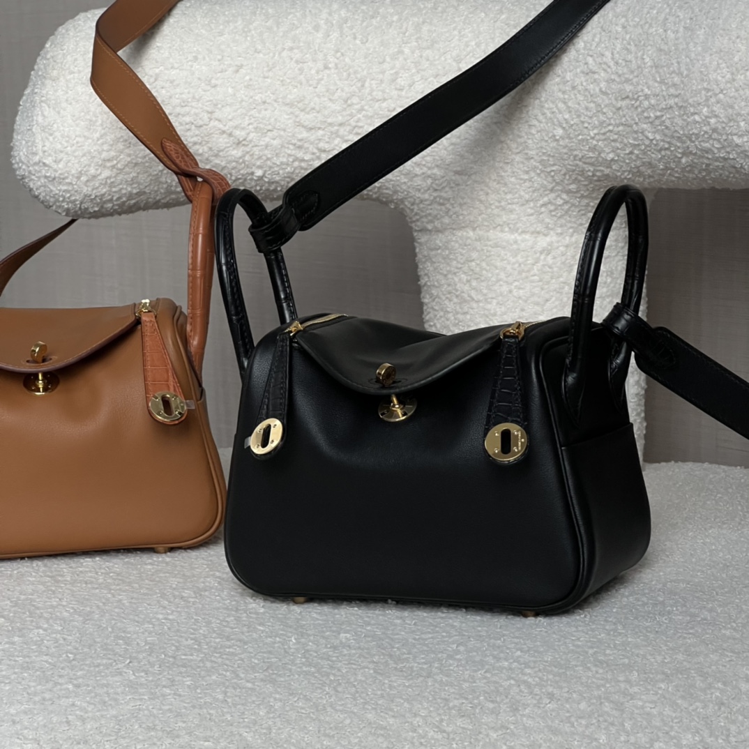 HERMES 爱马仕 【现货】 Mini Lindy 20cm 89 Nior 经典黑 CK37 金棕色 0L积雨云灰 Swift 现货 进口蜜蜡线 全手工制作