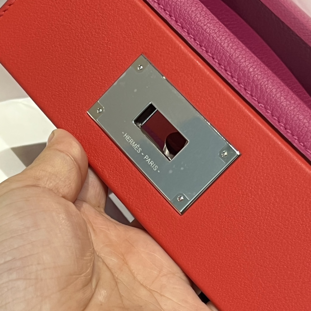 HERMES 爱马仕 【现货】 Kelly24/24 21CM 5J Fushsia悬铃花紫/桃红色 S5 Rouge Tomate爱心红 Evercolor拼Swift皮 现货 进口蜜蜡线 全手工制作 