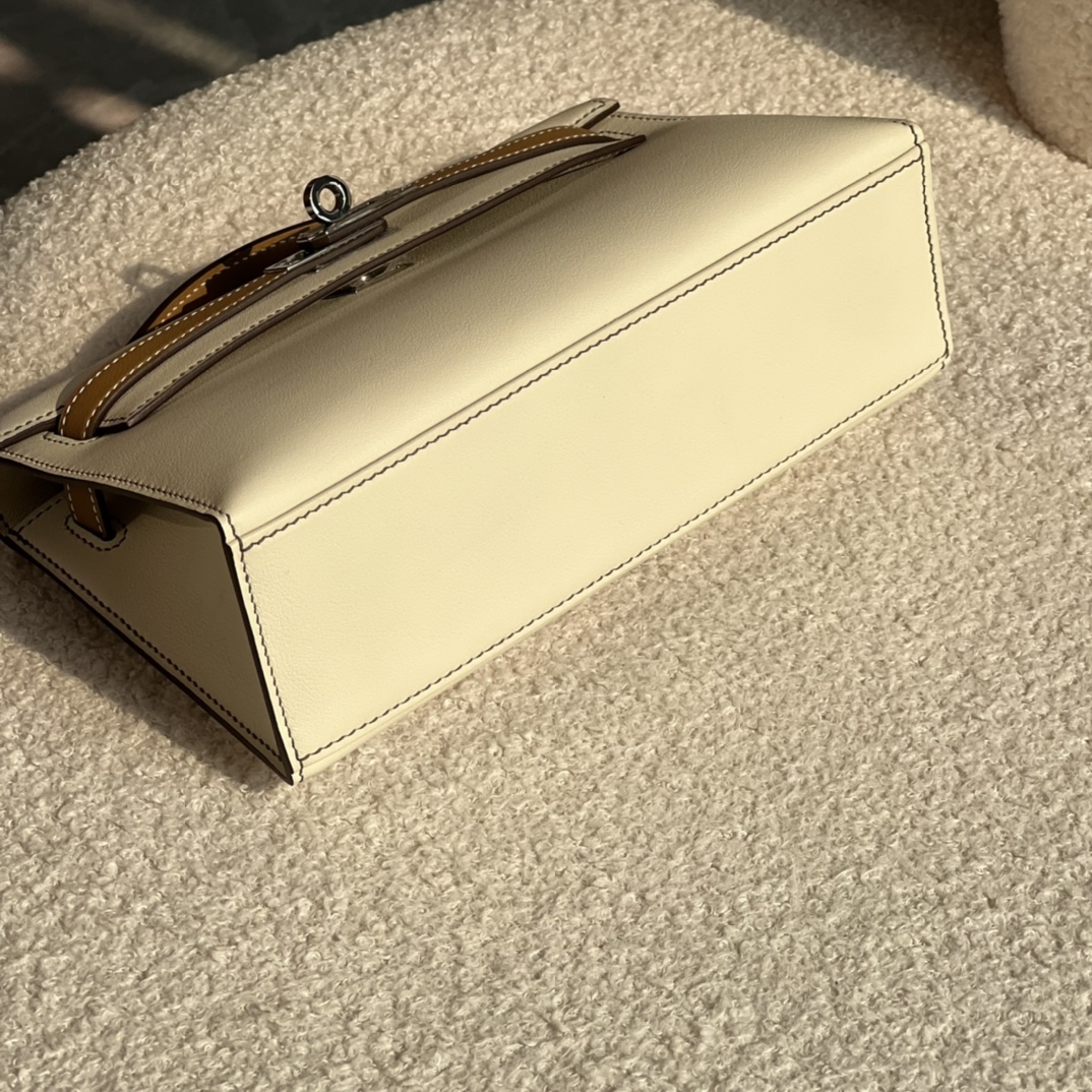 HERMES 爱马仕  MiniKelly 1 Swift 10 Craie 奶昔白 CK37金棕色 进口蜜蜡线 全手工制作