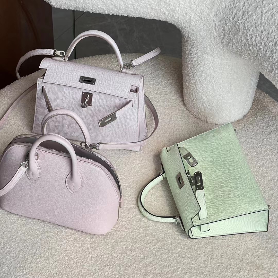 HERMES 爱马仕  MiniKelly 2 4S 气泡绿 96 violet 紫罗兰 10 Craie奶昔白 进口蜜蜡线 全手工制作