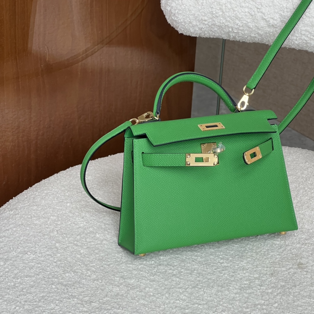 HERMES 爱马仕 MiniKelly 2 Epsom 1K Bambou竹绿色 进口蜜蜡线 全手工制作