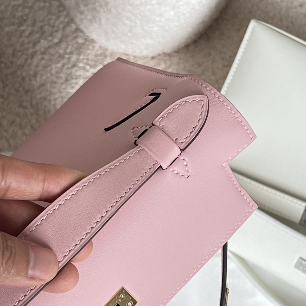 HERMES 爱马仕  MiniKelly 1 3Q Pink 樱花粉 Swift 进口蜜蜡线 全手工制作
