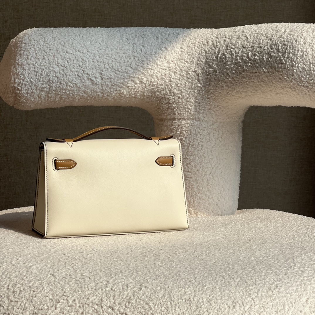 HERMES 爱马仕  MiniKelly 1 Swift 10 Craie 奶昔白 CK37金棕色 进口蜜蜡线 全手工制作