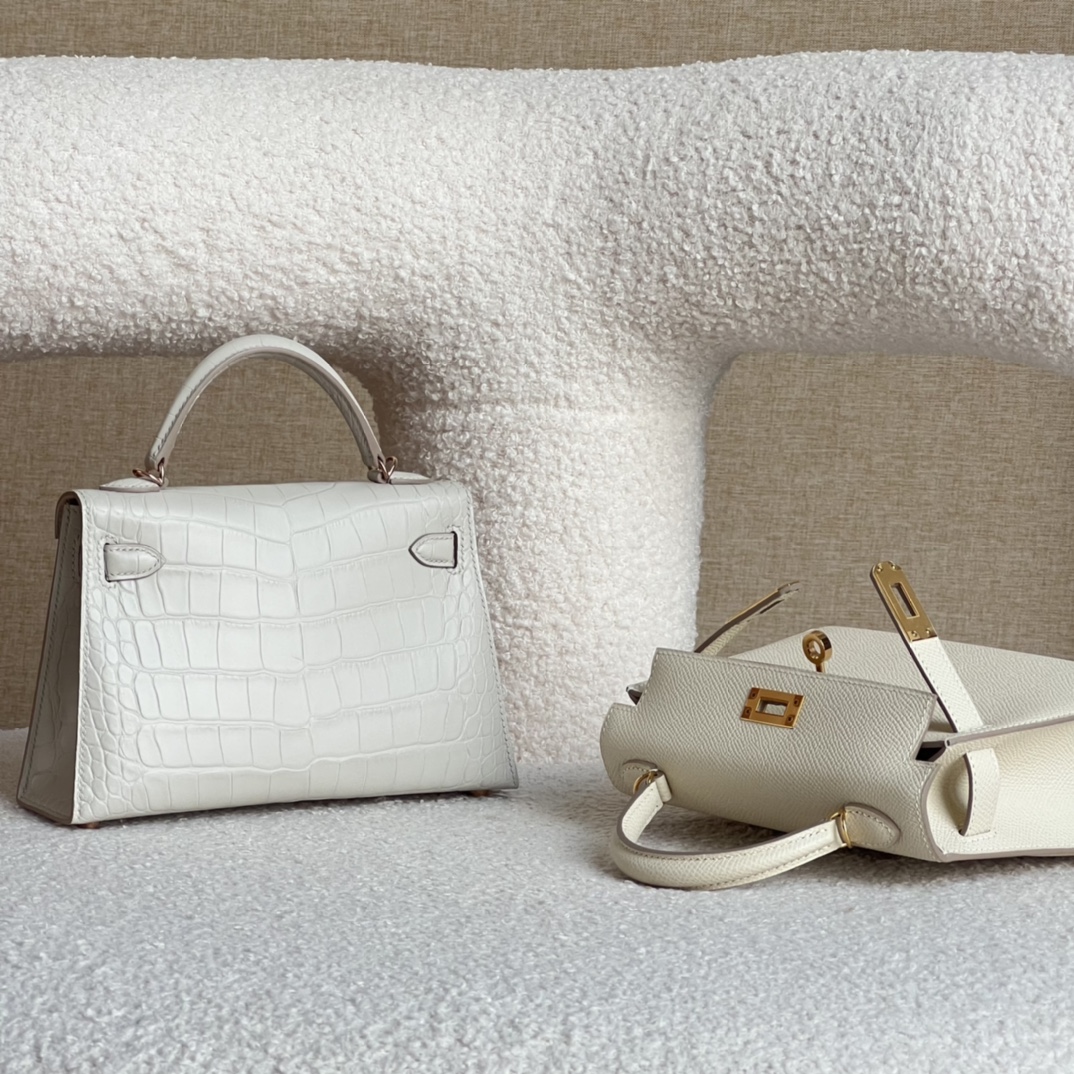 HERMES 爱马仕  MiniKelly 1 0L 冰川白 鳄鱼皮 进口蜜蜡线 全手工制作