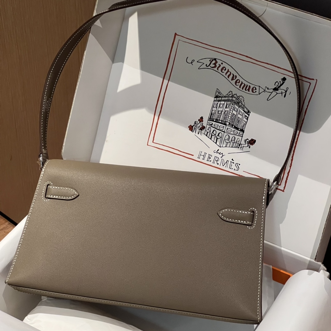 HERMES 爱马仕 【现货】 Kelly Elan 28CM 8C Gri Elephant 大象灰 Chevre 山羊皮 现货 进口蜜蜡线 全手工制作