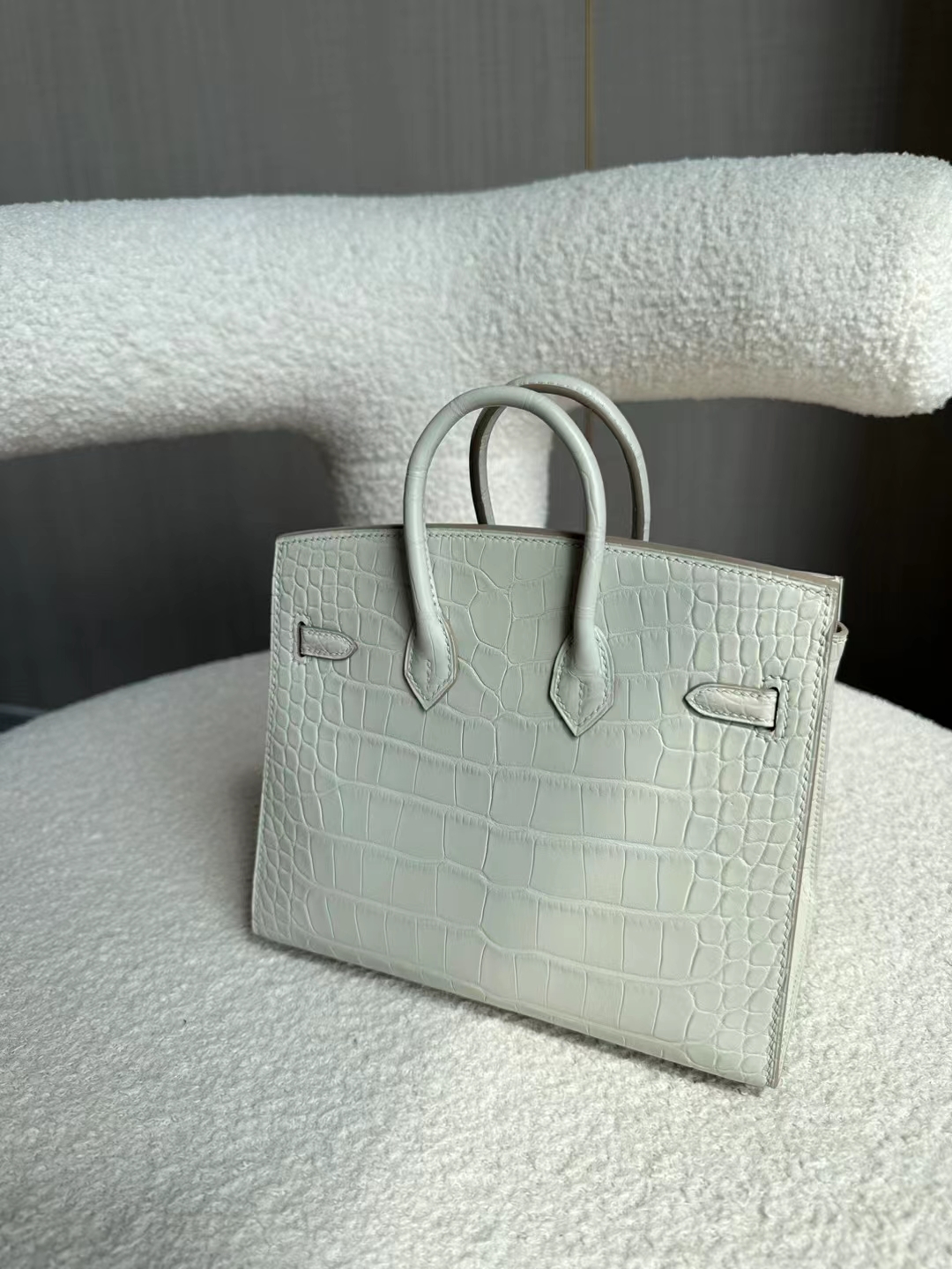 HERMES 爱马仕 Birkin 25cm 鳄鱼皮 8L Beton 水泥灰 进口蜜蜡线 全手工制作