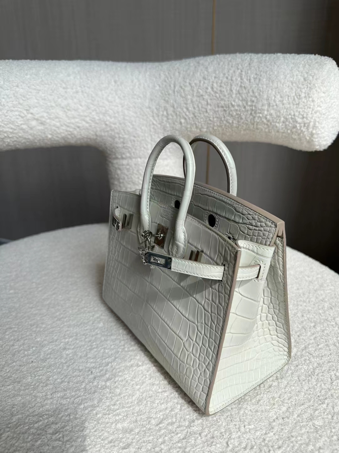 HERMES 爱马仕 Birkin 25cm 鳄鱼皮 8L Beton 水泥灰 进口蜜蜡线 全手工制作