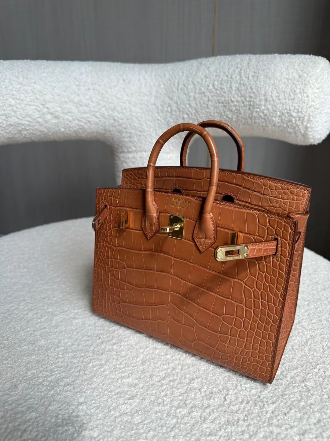 HERMES 爱马仕 Birkin 25cm 鳄鱼皮 CK37 金棕色 进口蜜蜡线 全手工制作