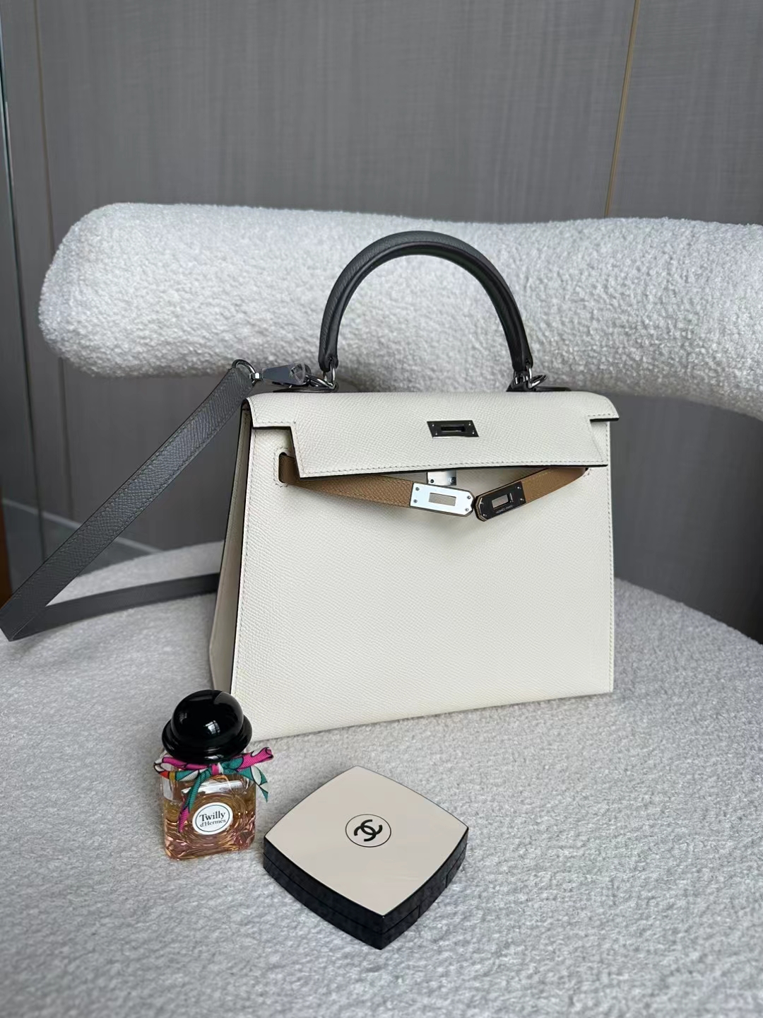 HERMES 爱马仕 Kelly 25cm 鳄鱼皮 10 Craie 奶昔白 0L Gris Meyer  2S Sesame 芝麻色 进口蜜蜡线 全手工制作
