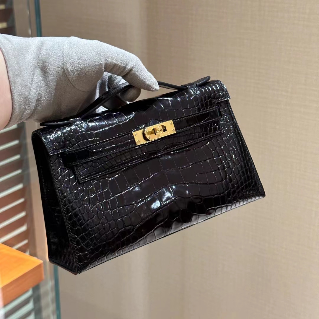 HERMES 爱马仕  MiniKelly 1 89 Nior 经典黑 鳄鱼皮 进口蜜蜡线 全手工制作