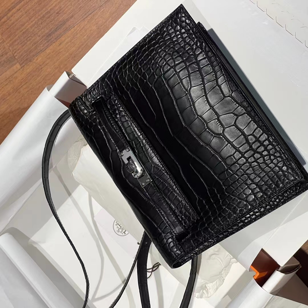 HERMES 爱马仕 Kellydanse 22cm Alligator 美洲鳄 89Nior 经典黑 进口蜜蜡线 全手工制作