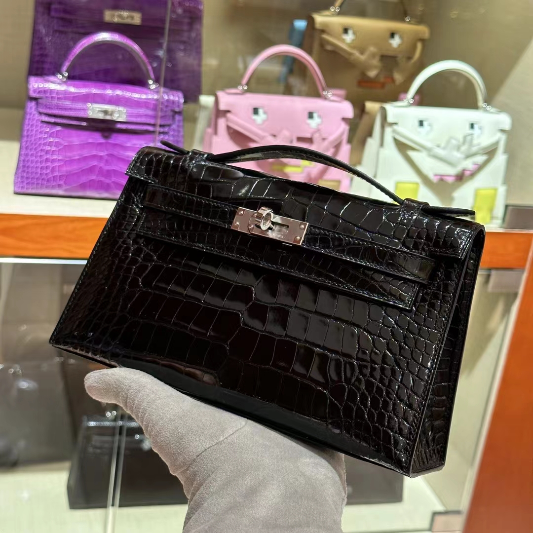 HERMES 爱马仕  MiniKelly 1 89 Nior 经典黑 鳄鱼皮 进口蜜蜡线 全手工制作