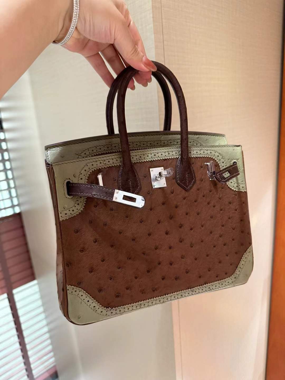 HERMES 爱马仕 Birkin 25cm/30cm 大象灰 etoupe 拼 奶昔白 cc10 craie 鸵鸟皮 进口蜜蜡线 全手工制作
