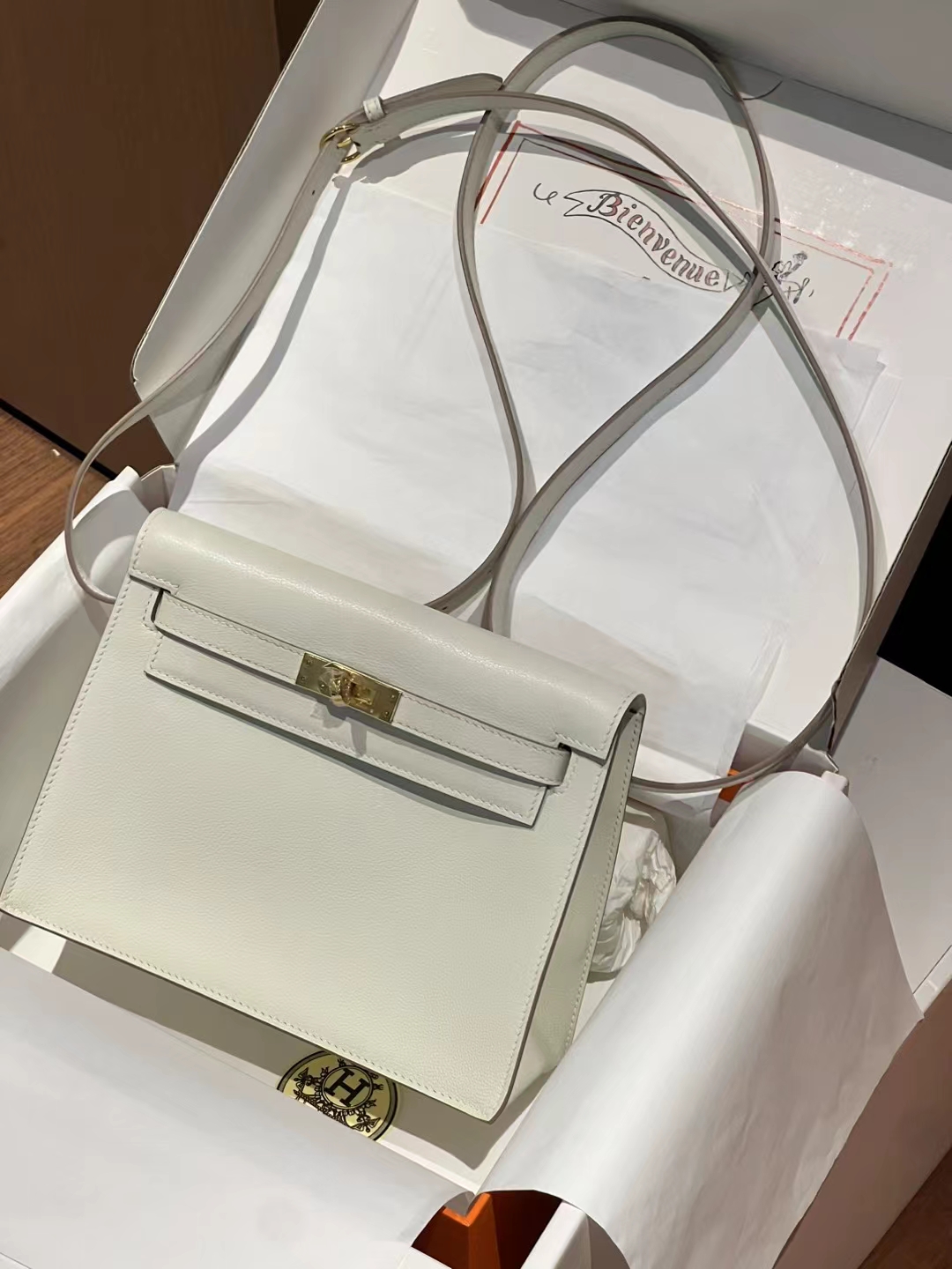 HERMES 爱马仕 Kellydanse 22cm Swift皮 10 Craie粉笔白 进口蜜蜡线 全手工制作