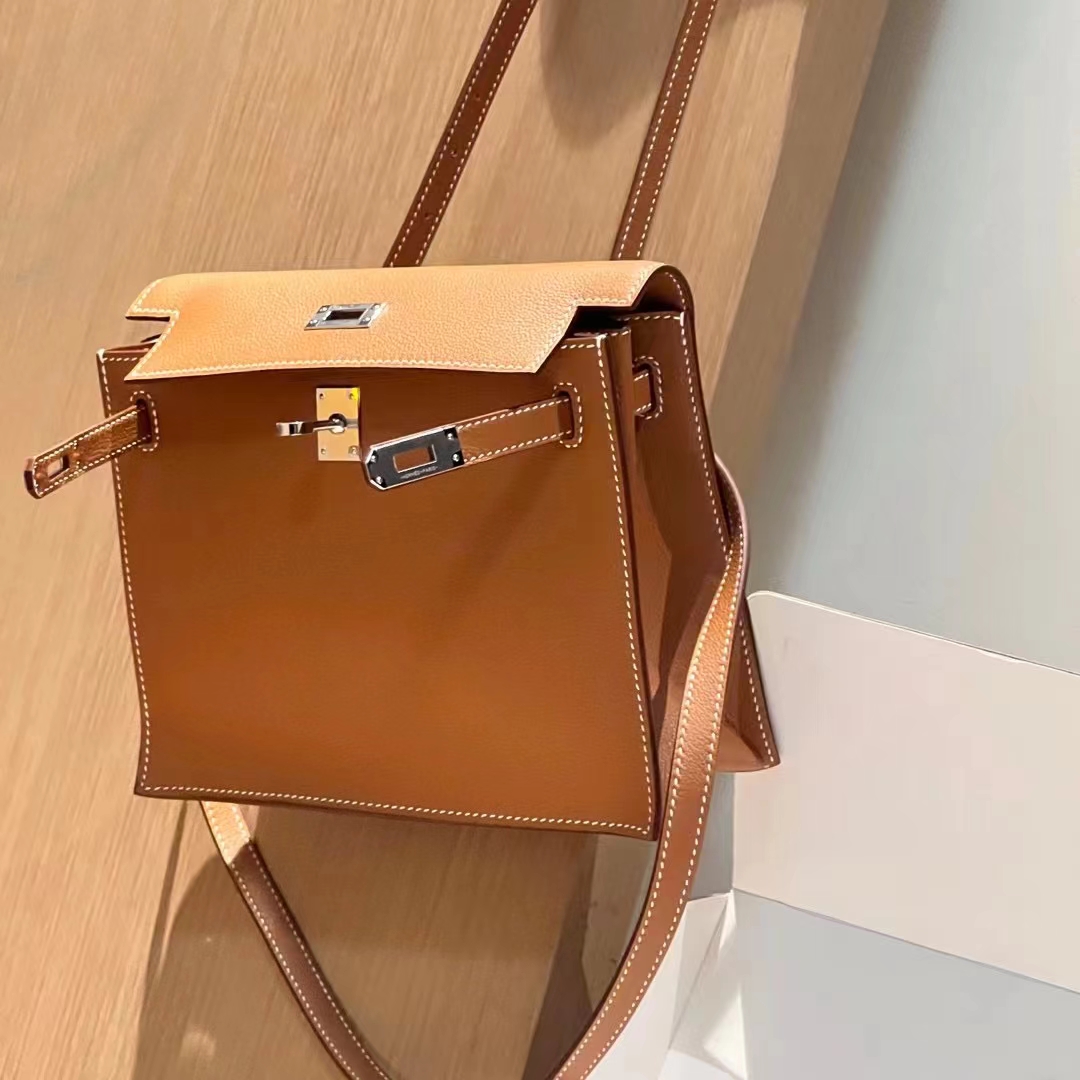 HERMES 爱马仕 Kellydanse 22cm Swift皮 2S Sesame芝麻色 进口蜜蜡线 全手工制作
