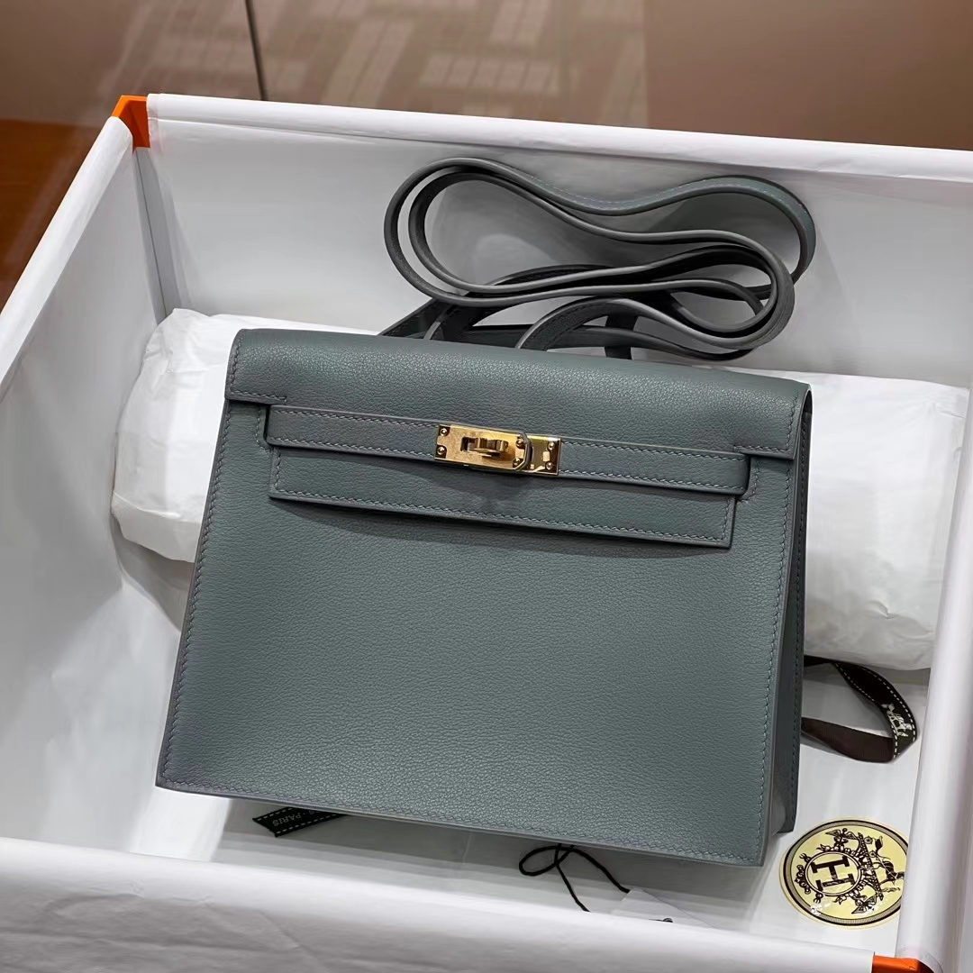 HERMES 爱马仕 Kellydanse 22cm Swift皮 8M Gris Paris 巴黎灰 进口蜜蜡线 全手工制作