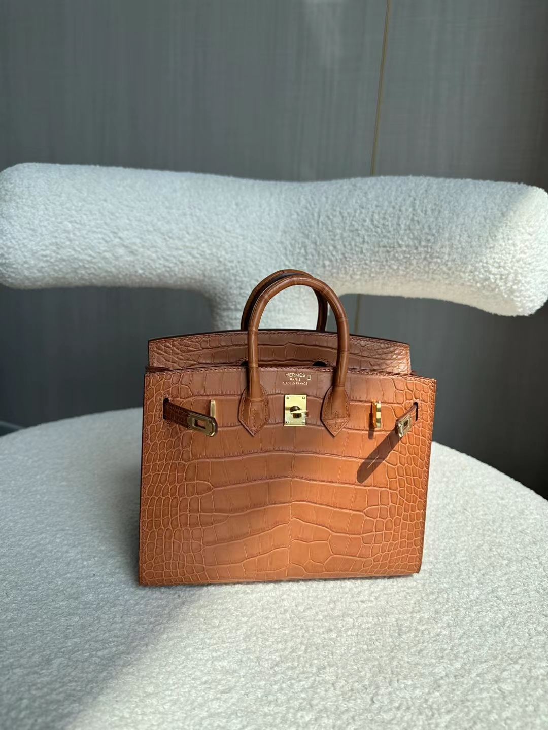 HERMES 爱马仕 Birkin 25cm 鳄鱼皮 CK37 金棕色 进口蜜蜡线 全手工制作