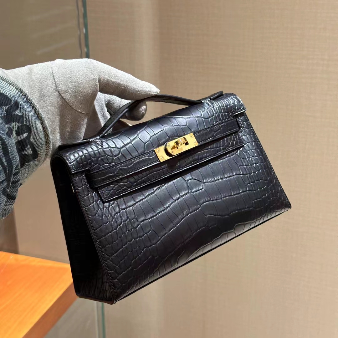 HERMES 爱马仕  MiniKelly 1 89 Nior 经典黑 鳄鱼皮 进口蜜蜡线 全手工制作