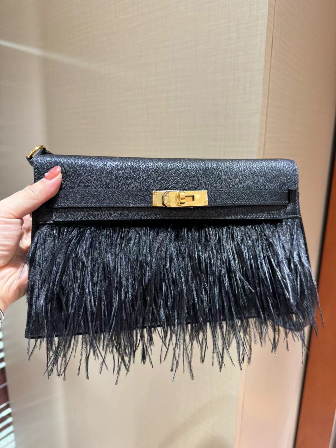 HERMES 爱马仕 【现货】 Kelly Elan 28CM 89 Nior Chevre 山羊皮 骆驼毛 现货 进口蜜蜡线 全手工制作