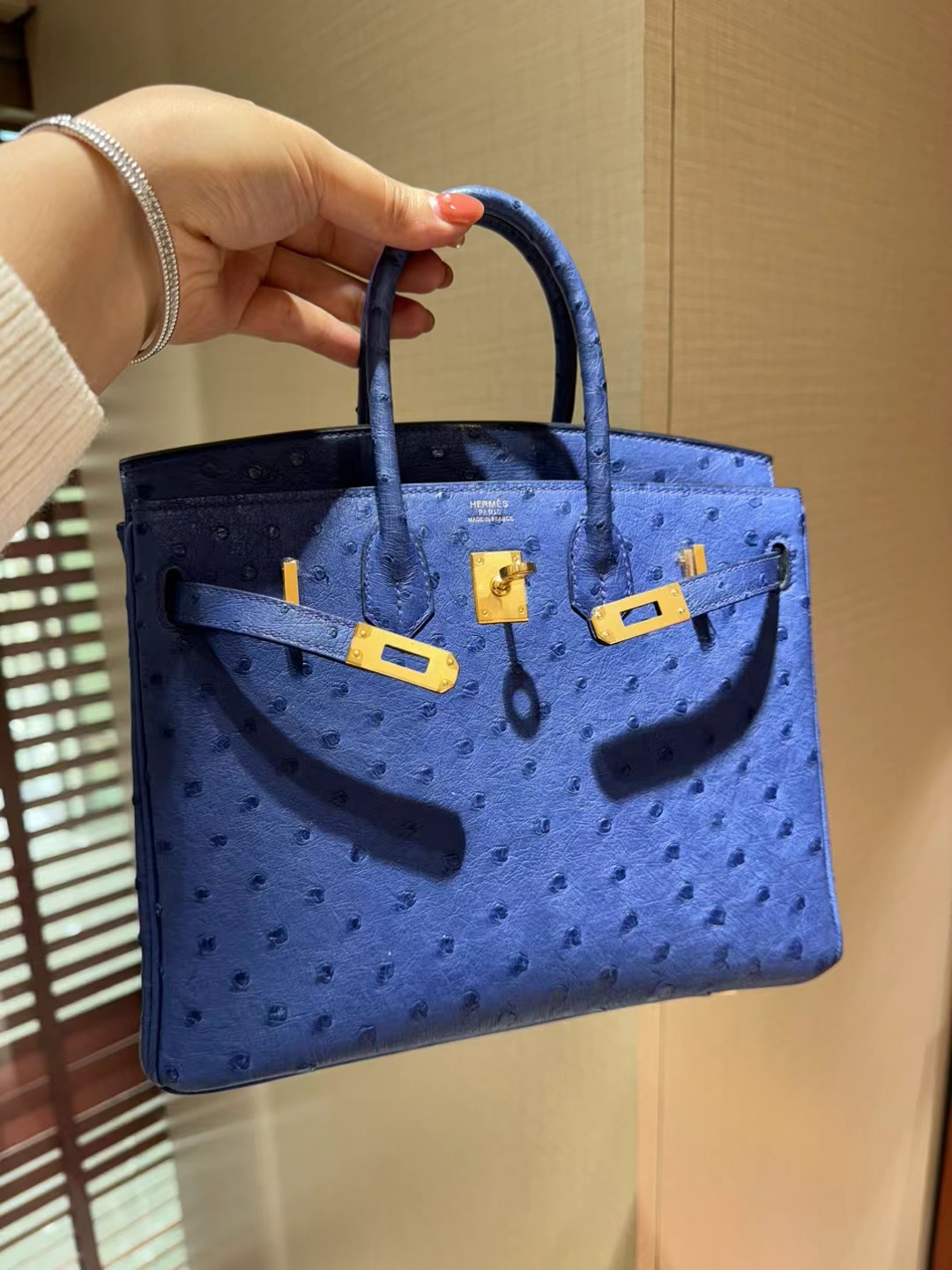 HERMES 爱马仕 Birkin 25cm 7T Bleu electrique 电光蓝 鸵鸟皮 进口蜜蜡线 全手工制作-铂金女王 HERMES 爱马仕 Birkin 25cm 7T Bleu electrique 电光蓝 鸵鸟皮 进口蜜蜡线 全手工制作